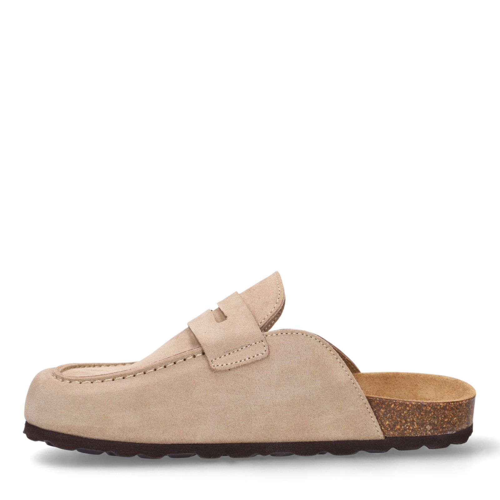 Beigefarbene Veloursleder-Clogs