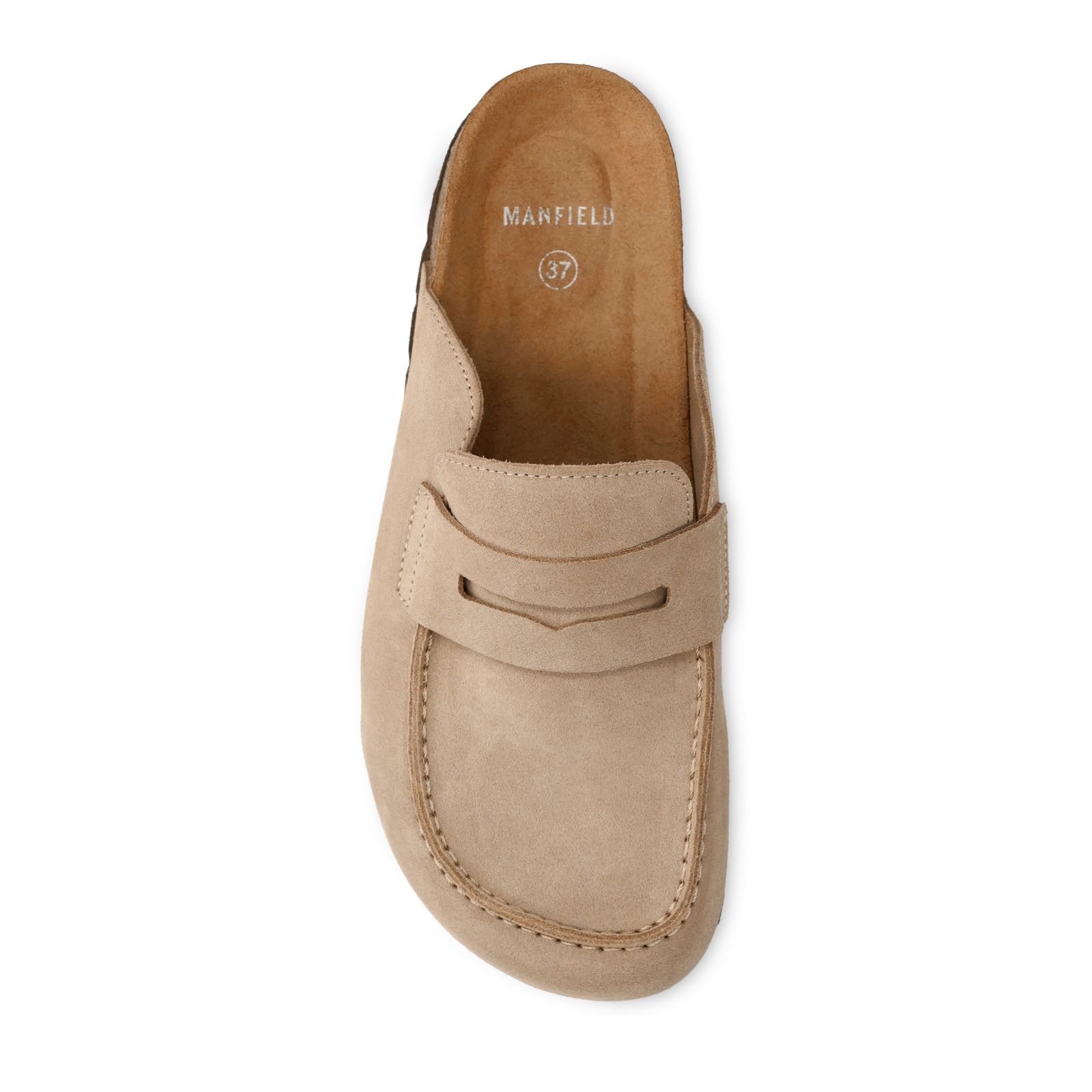 Beigefarbene Veloursleder-Clogs