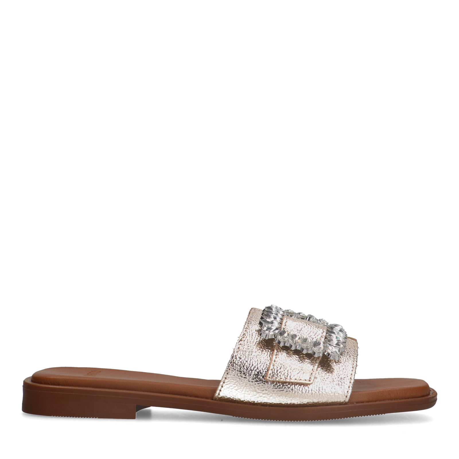Goldfarbene Ledersandalen mit Schnalle | Zehentrenner | Manfield 