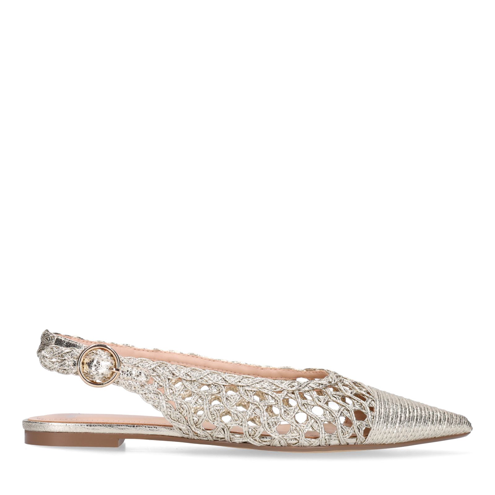 Goldfarbene Slingbacks in Flecht-Optik