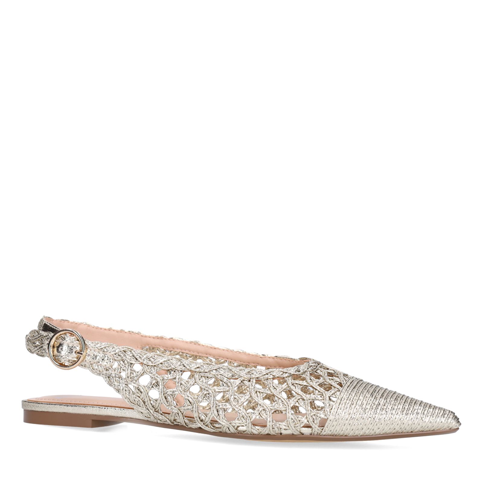 Goldfarbene Slingbacks in Flecht-Optik