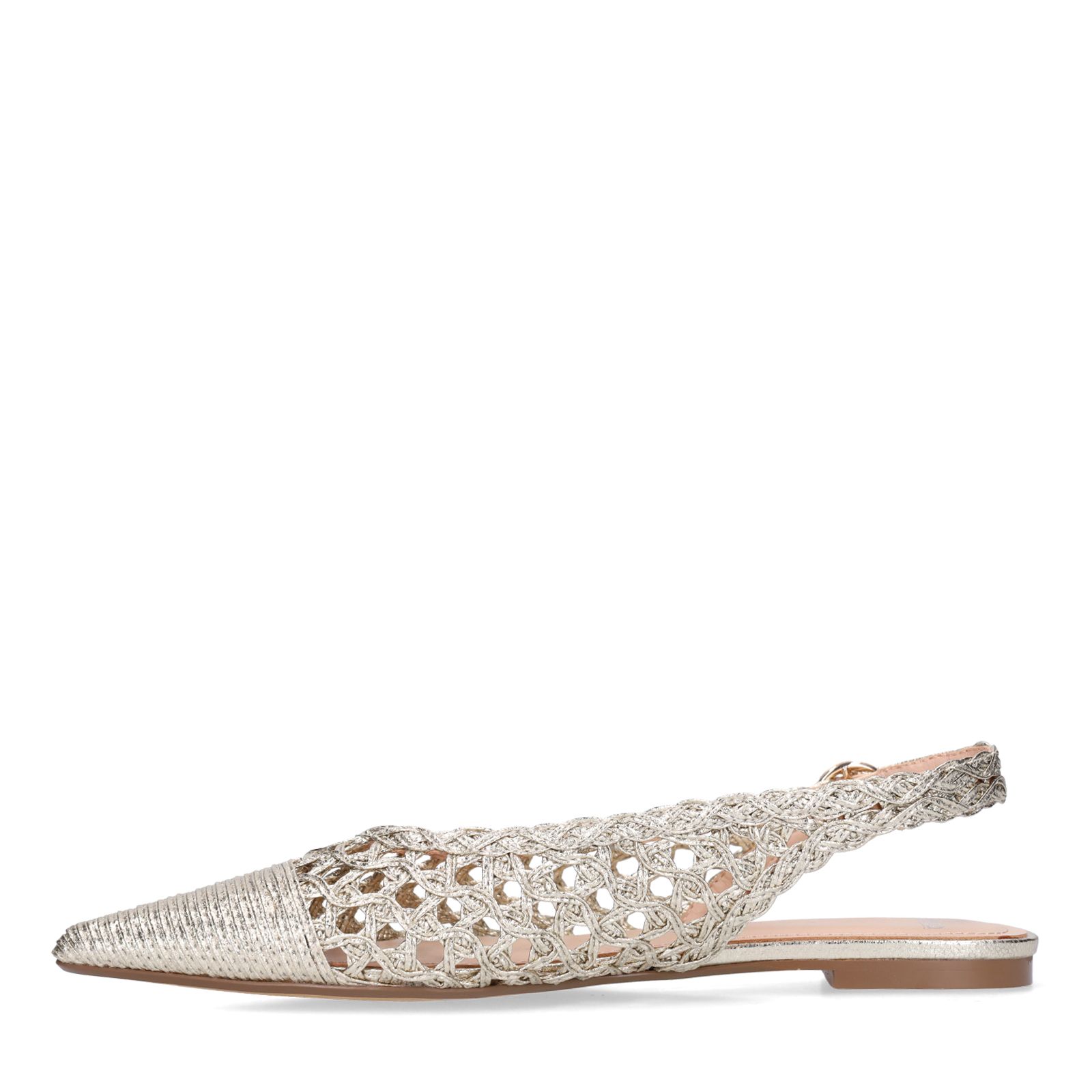 Goldfarbene Slingbacks in Flecht-Optik