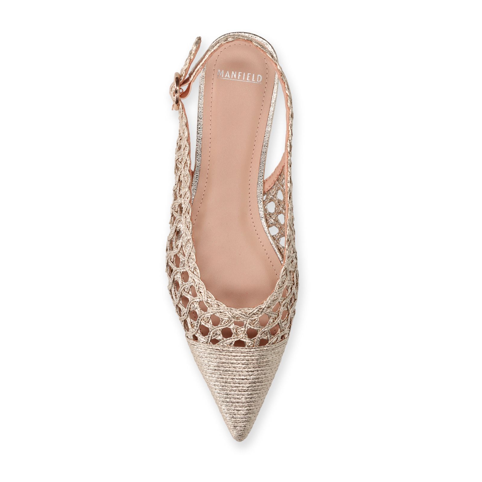 Goldfarbene Slingbacks in Flecht-Optik