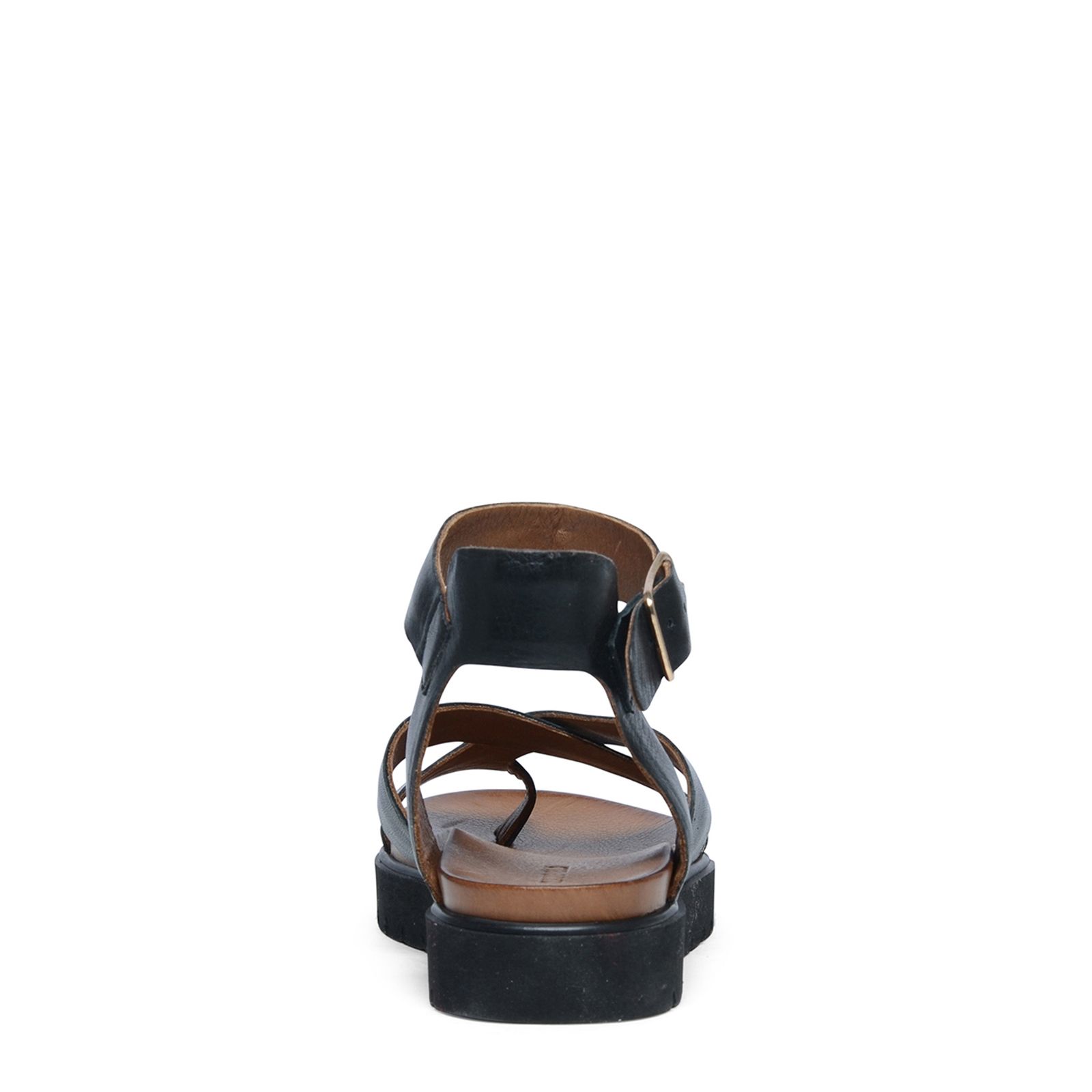 Zwarte leren plateau sandalen met gespsluiting