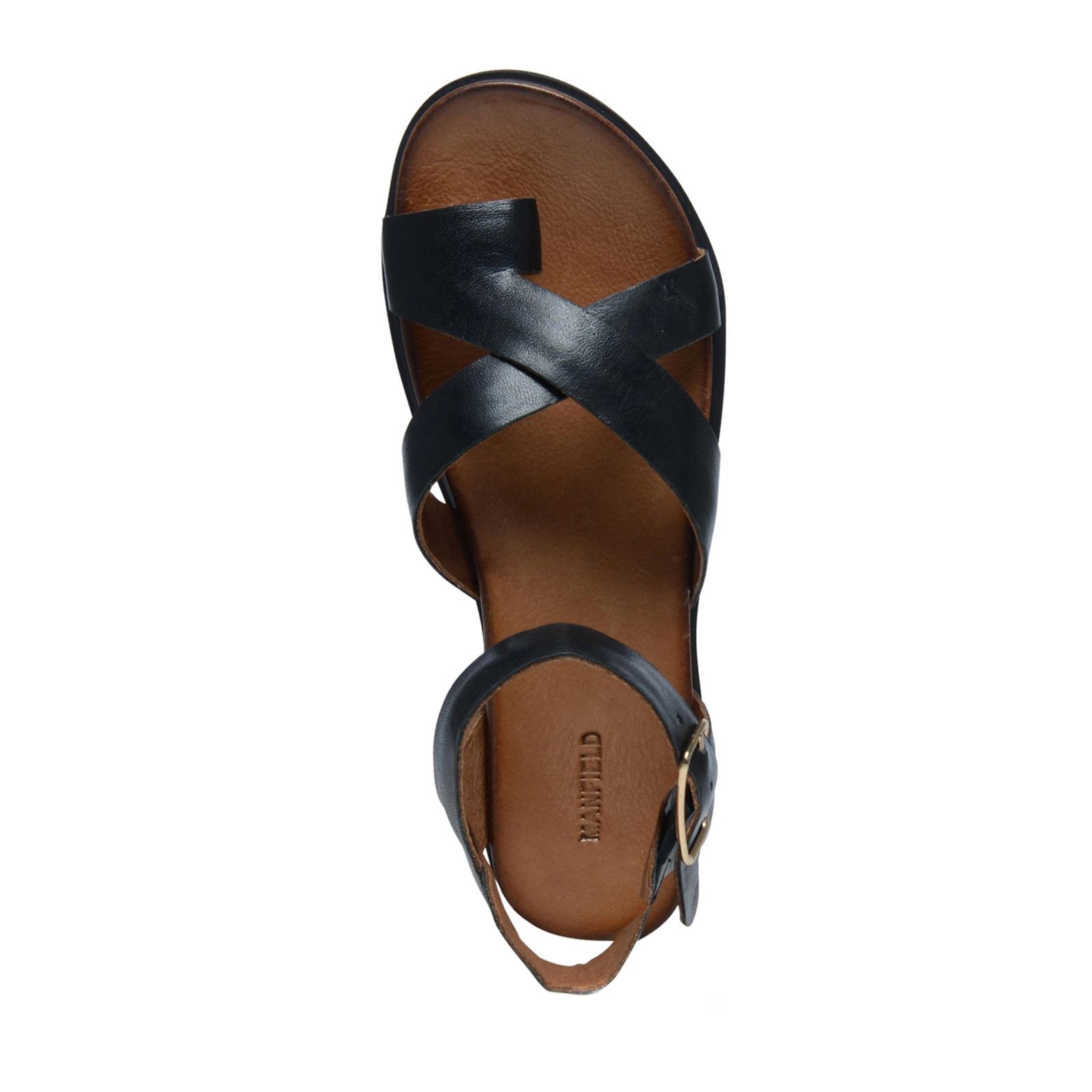 Zwarte leren plateau sandalen met gespsluiting