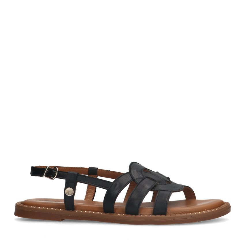 Zwarte leren sandalen met gesp