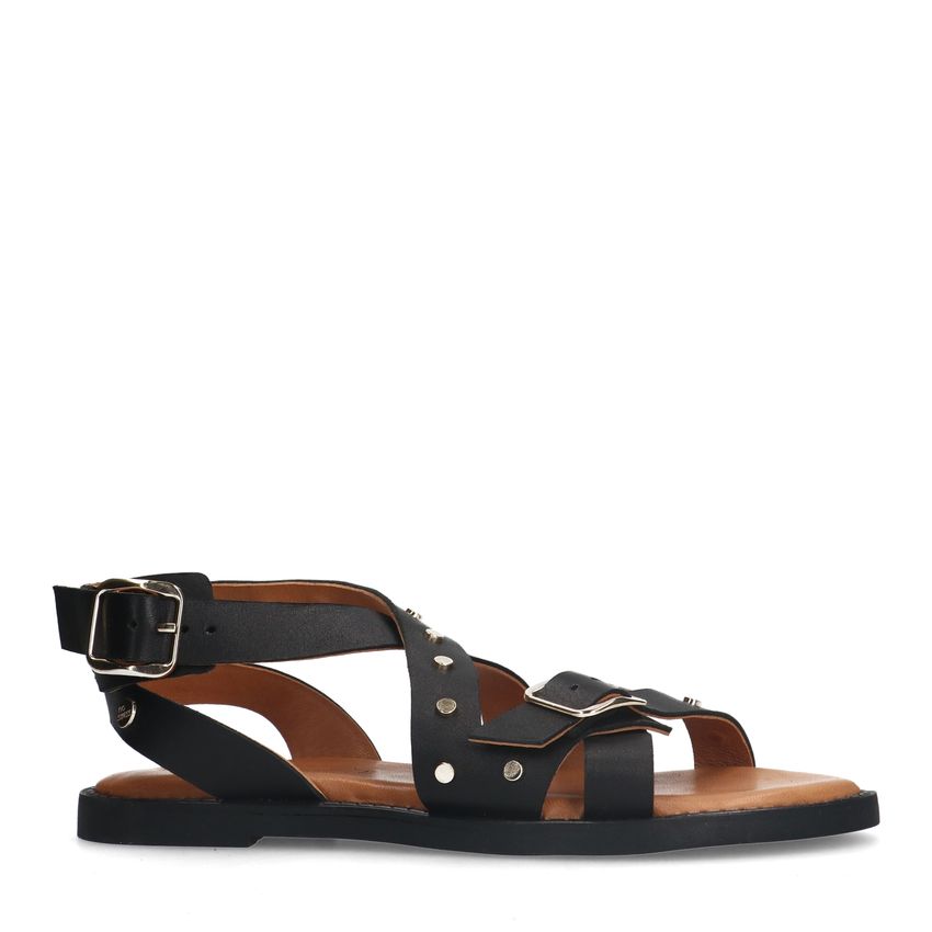 Schwarze Ledersandalen mit Nieten