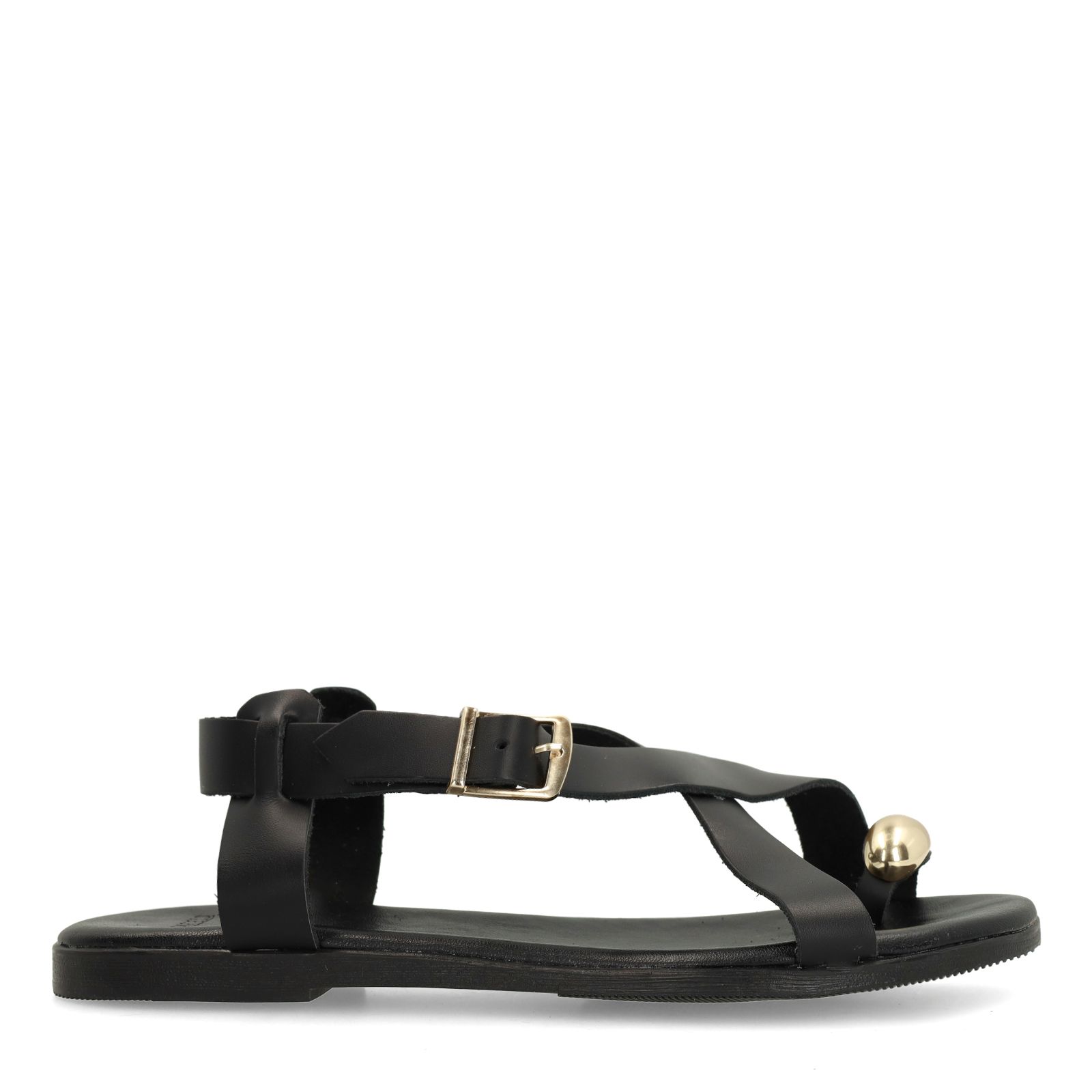 Schwarze Ledersandalen mit goldfarbenem Detail