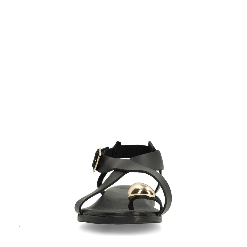 Schwarze Ledersandalen mit goldfarbenem Detail