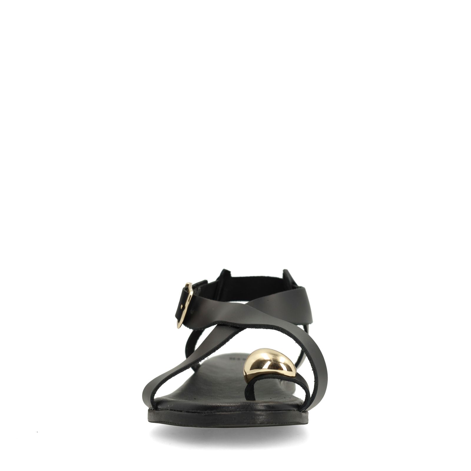 Zwart leren sandalen met goudkleurig detail