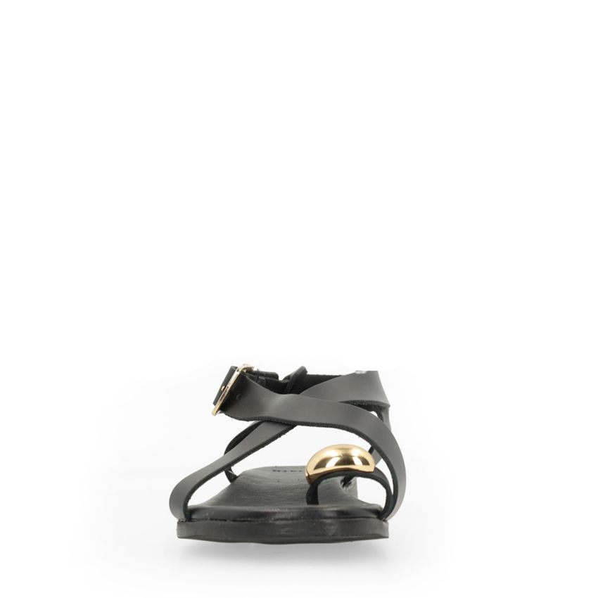 Zwart leren sandalen met goudkleurig detail