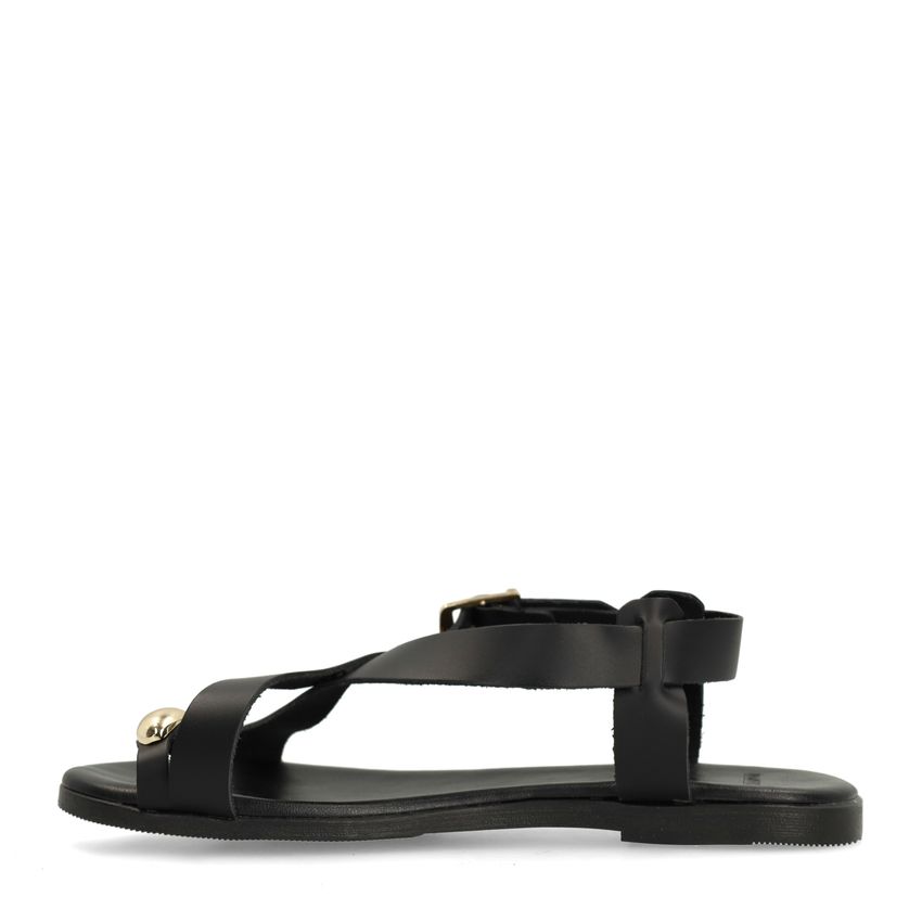 Schwarze Ledersandalen mit goldfarbenem Detail