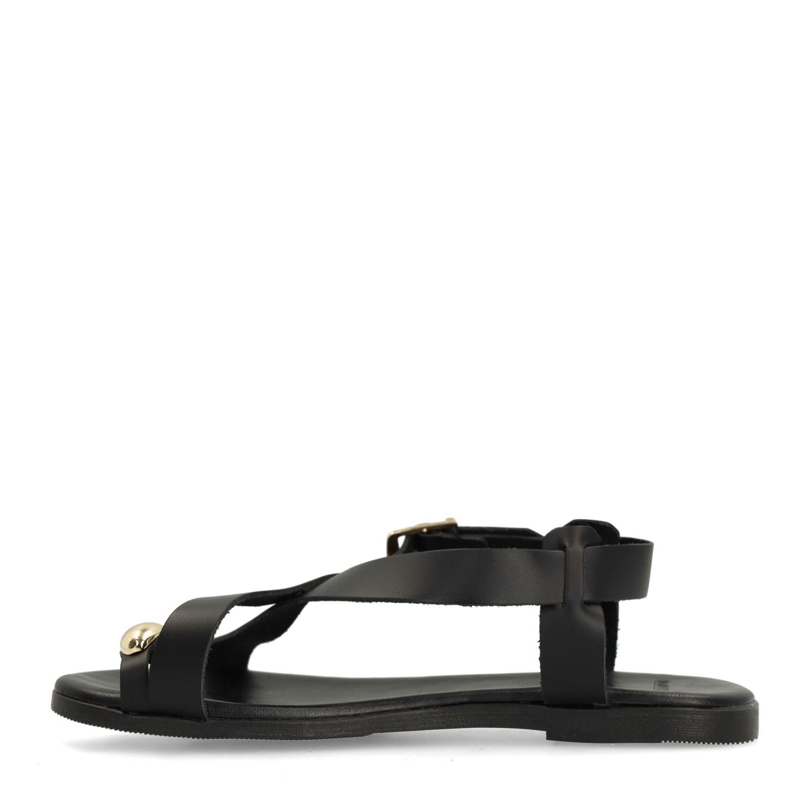 Zwart leren sandalen met goudkleurig detail