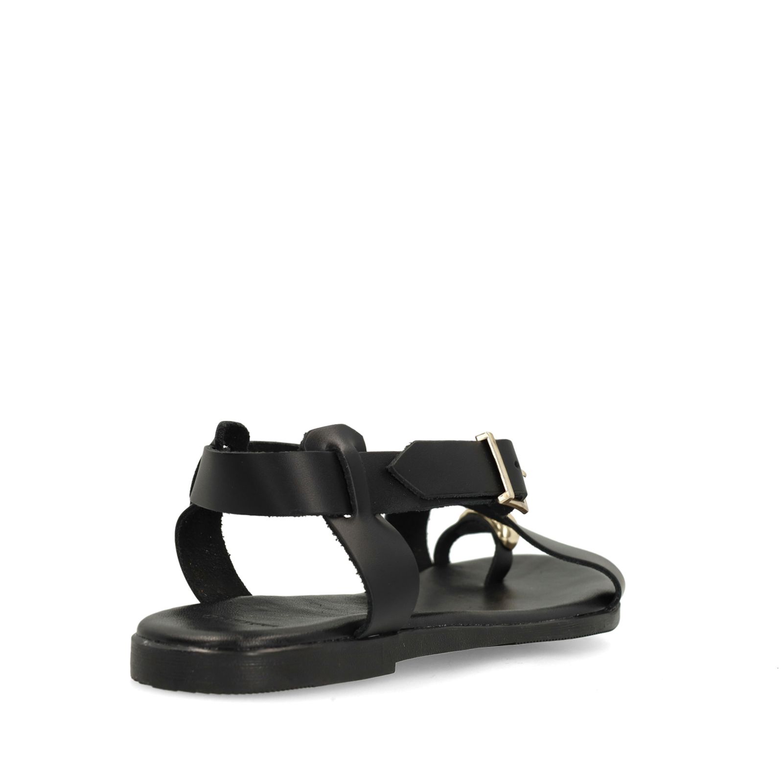 Zwart leren sandalen met goudkleurig detail