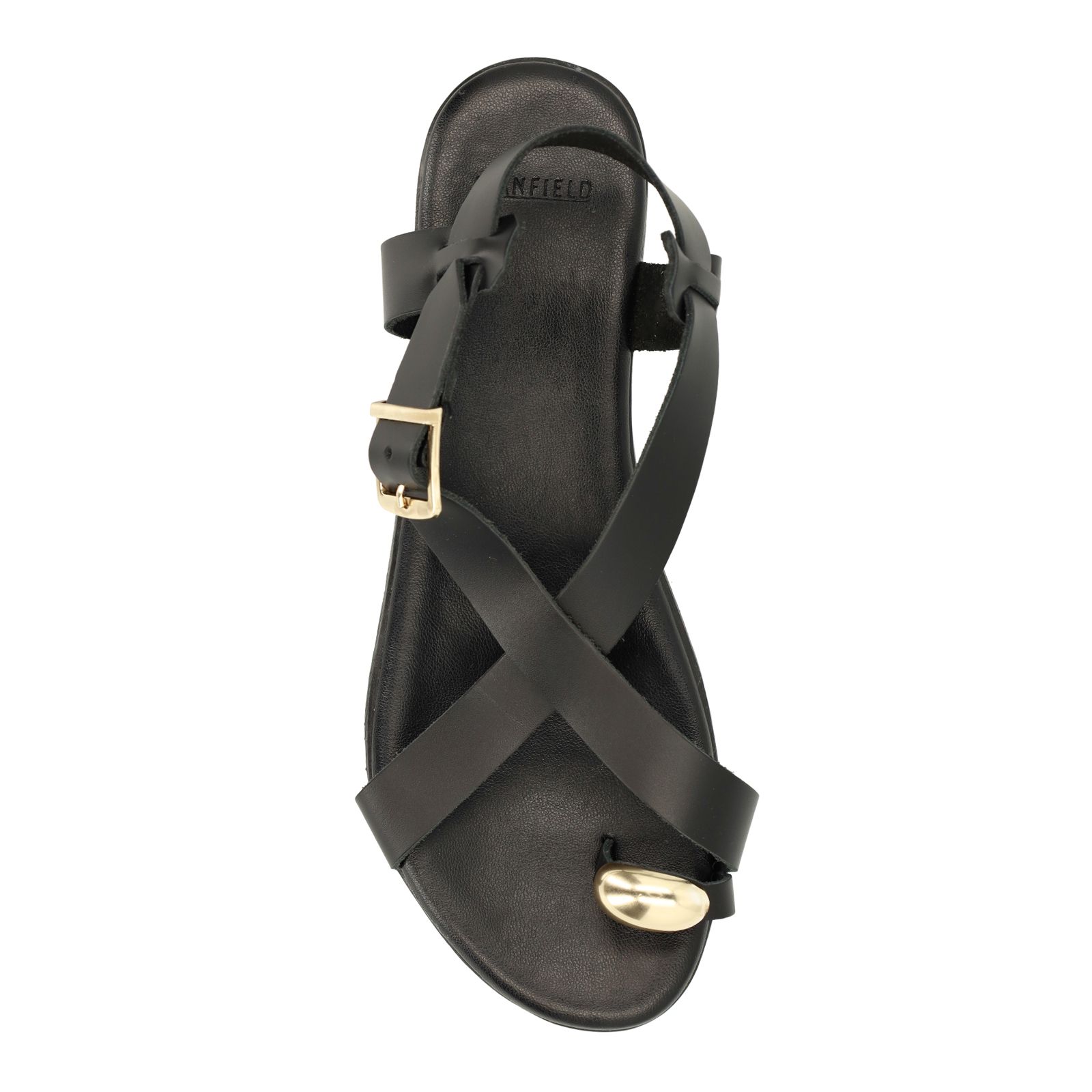Zwart leren sandalen met goudkleurig detail