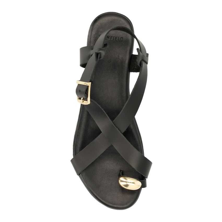 Zwart leren sandalen met goudkleurig detail