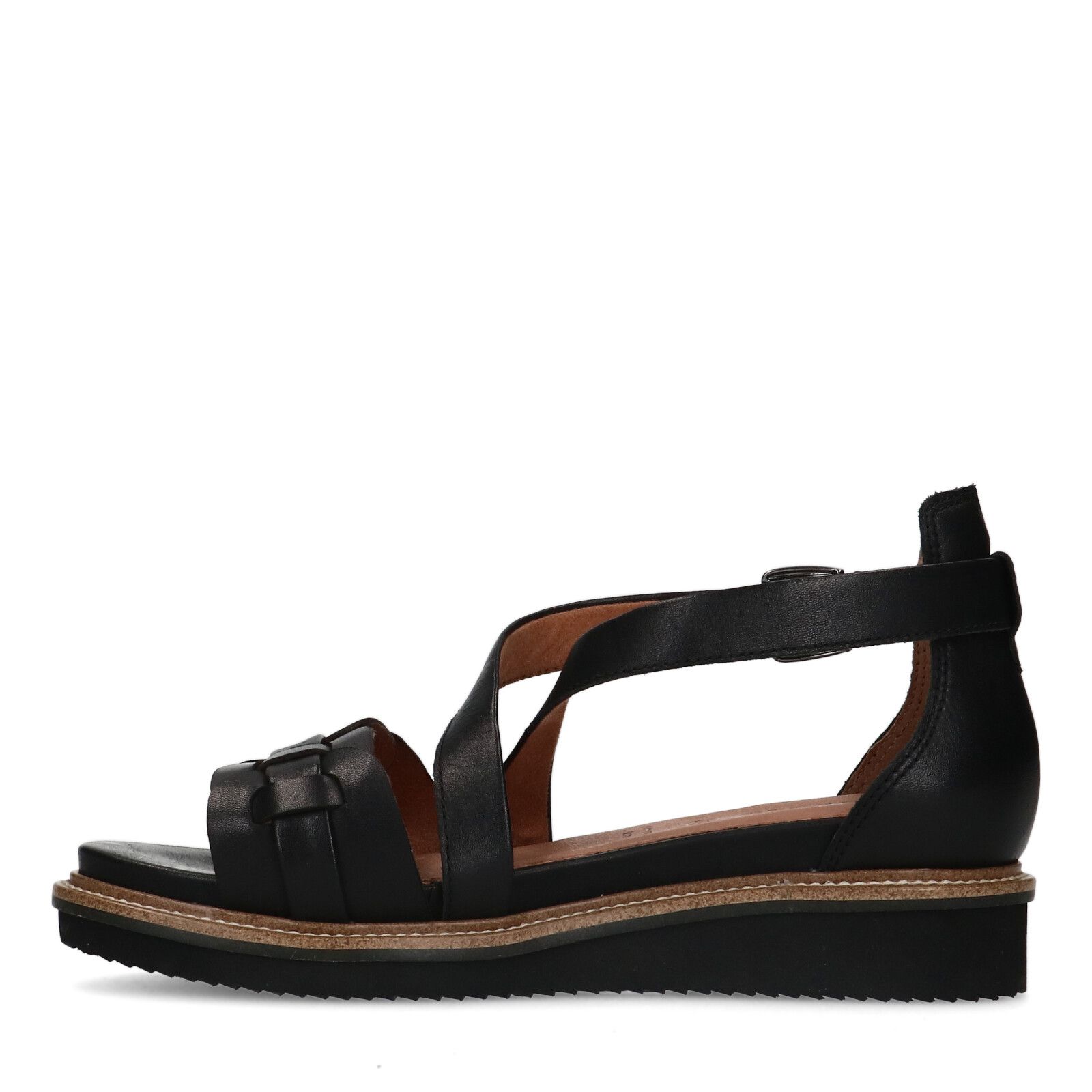 Zwarte leren sandalen met gevlochten band