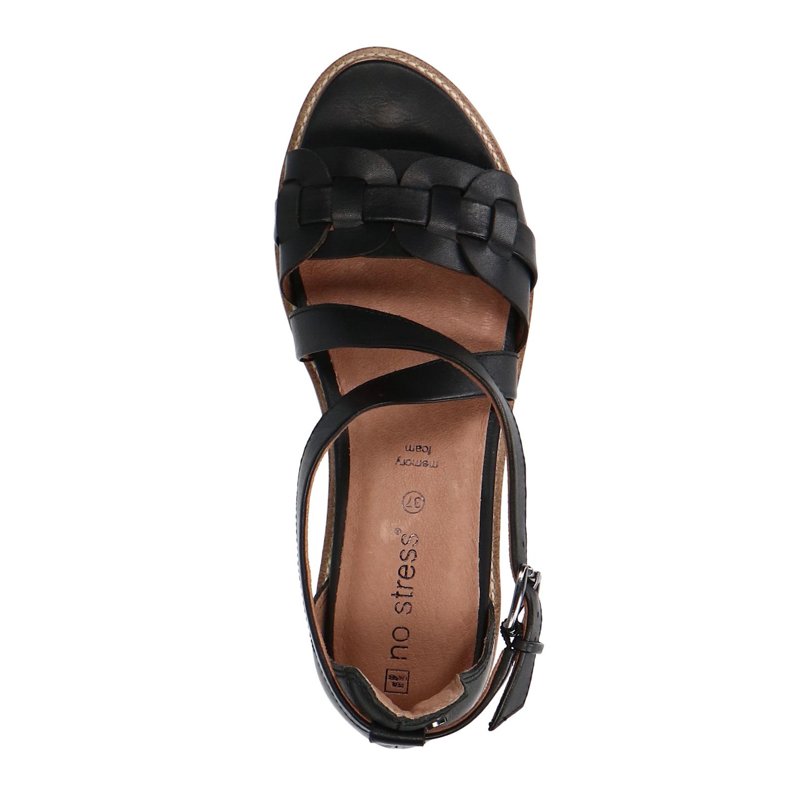 Zwarte leren sandalen met gevlochten band
