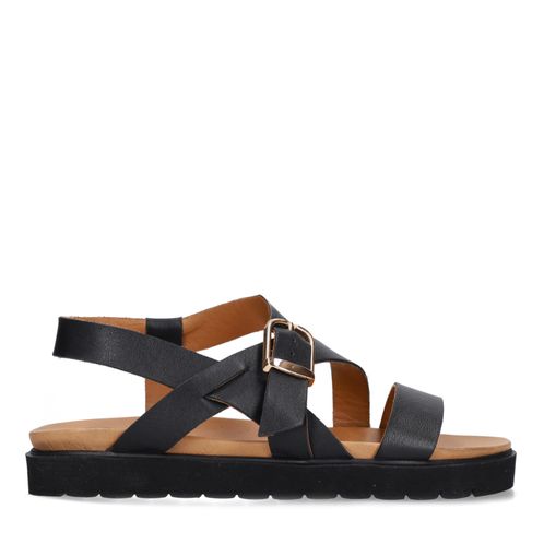 Zwarte leren sandalen met plateauzool