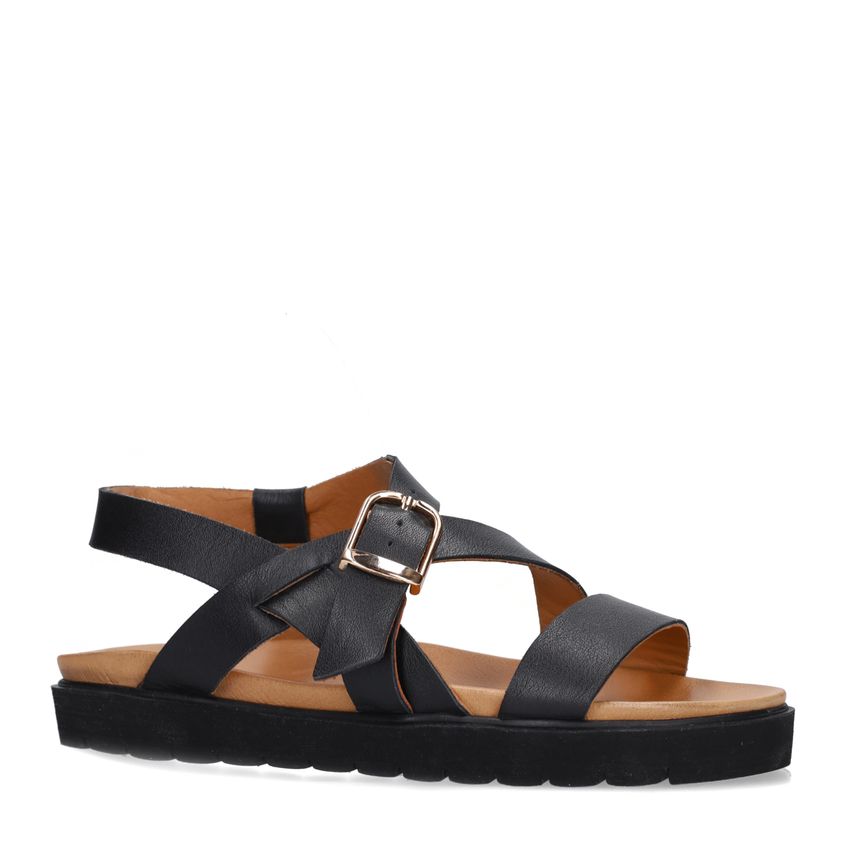 Zwarte leren sandalen met plateauzool