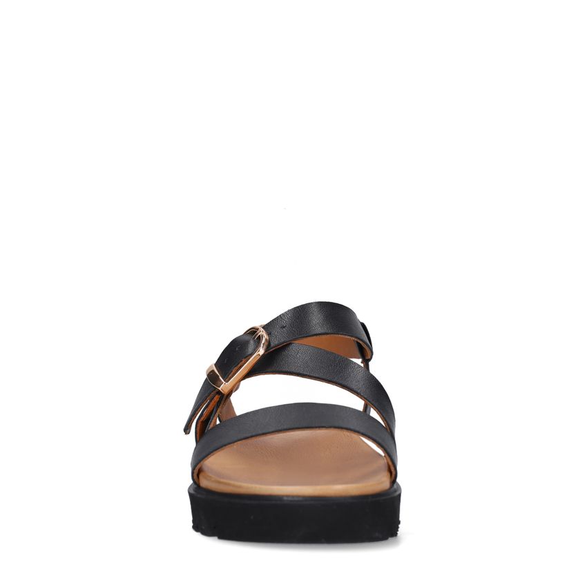 Zwarte leren sandalen met plateauzool