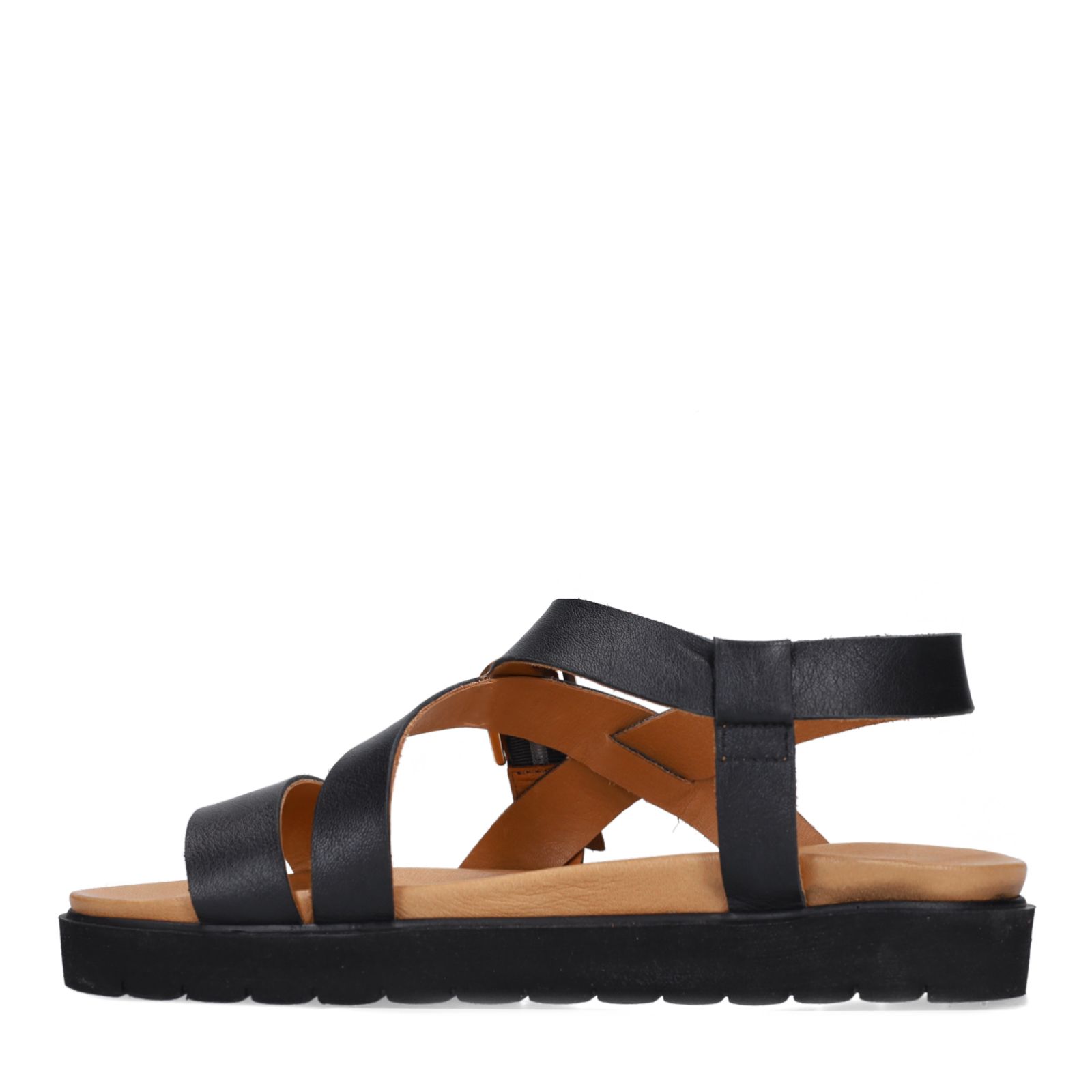 Schwarze Ledersandalen mit Plateausohle