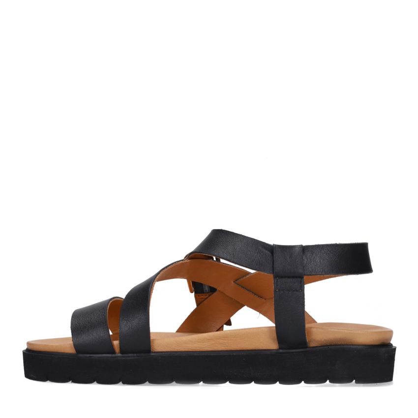 Zwarte leren sandalen met plateauzool