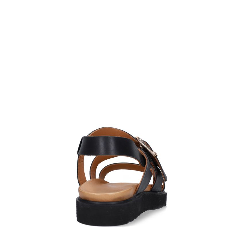 Zwarte leren sandalen met plateauzool