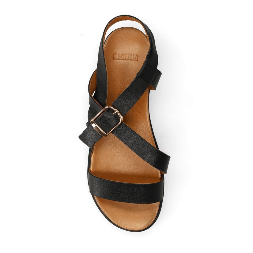Zwarte leren sandalen met plateauzool