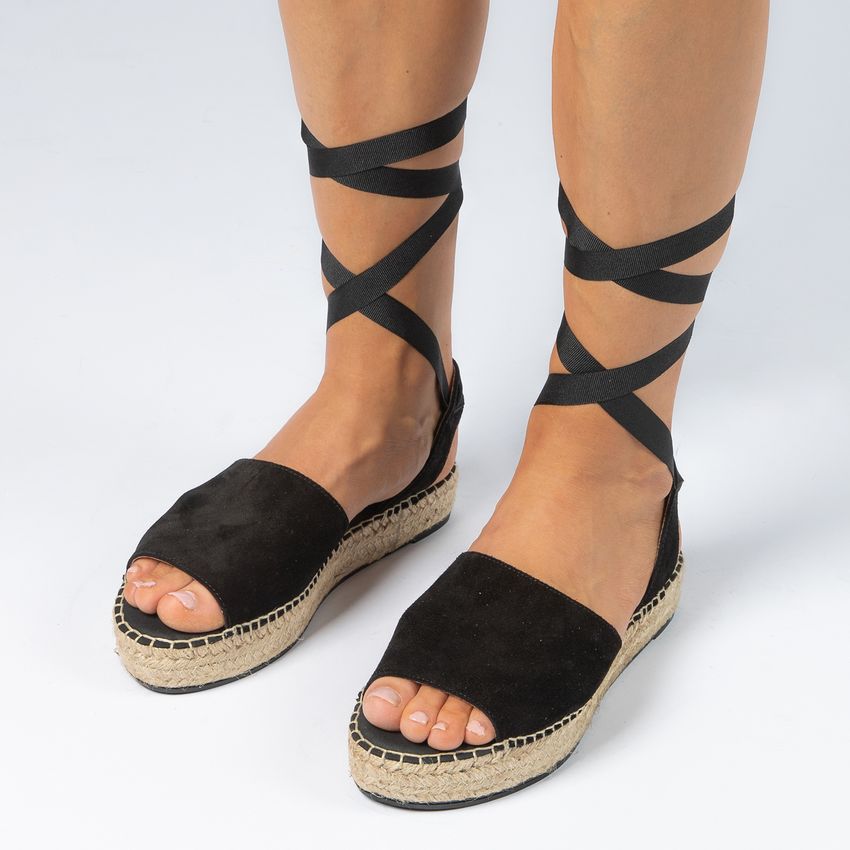 Zwarte suède sandalen met lint