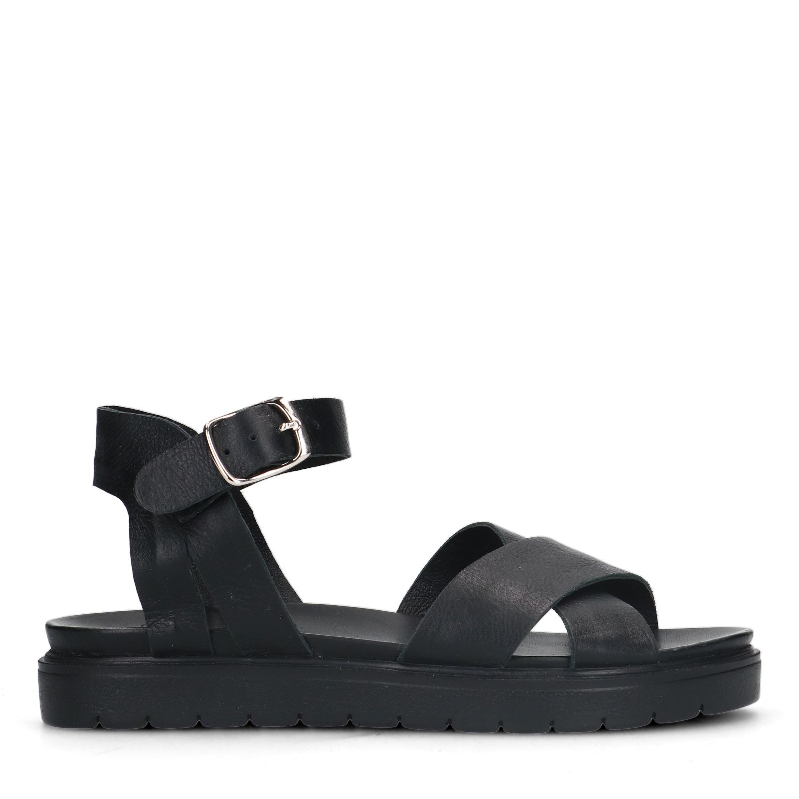 Zwarte leren sandalen met gekruiste banden