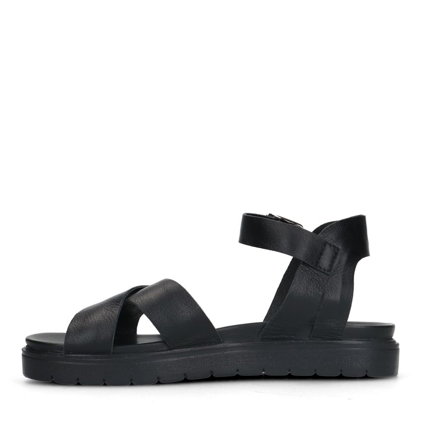 Schwarze Ledersandalen mit gekreuzten Riemchen