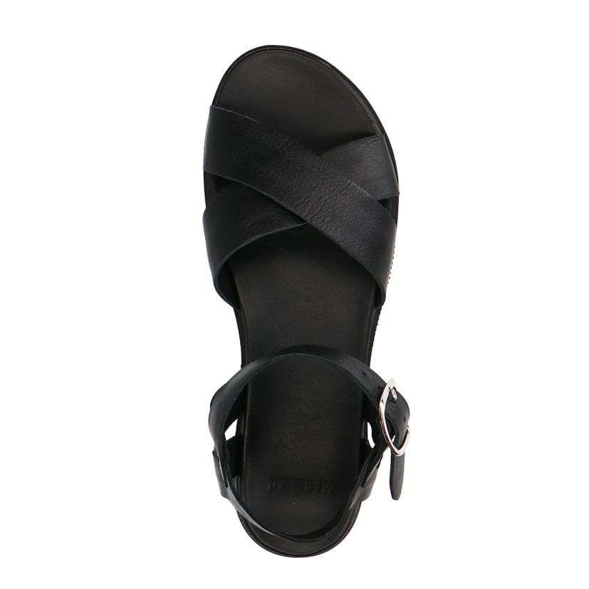 Schwarze Ledersandalen mit gekreuzten Riemchen