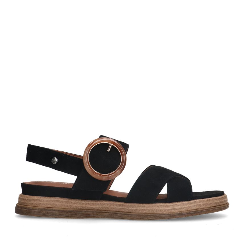 Zwarte leren plateau sandalen met gesp