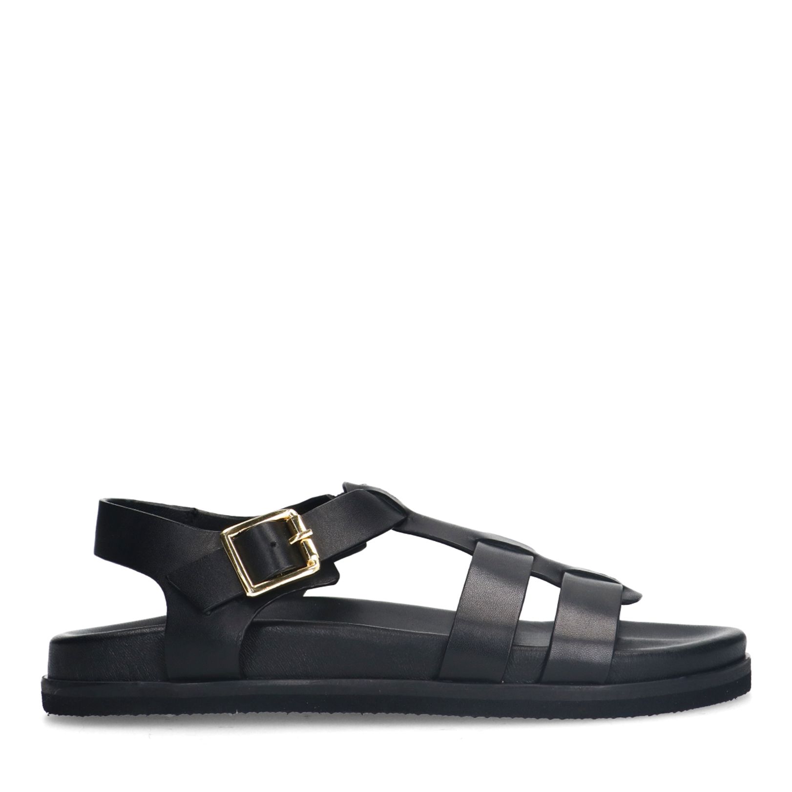 Schwarze Ledersandalen mit Schnalle
