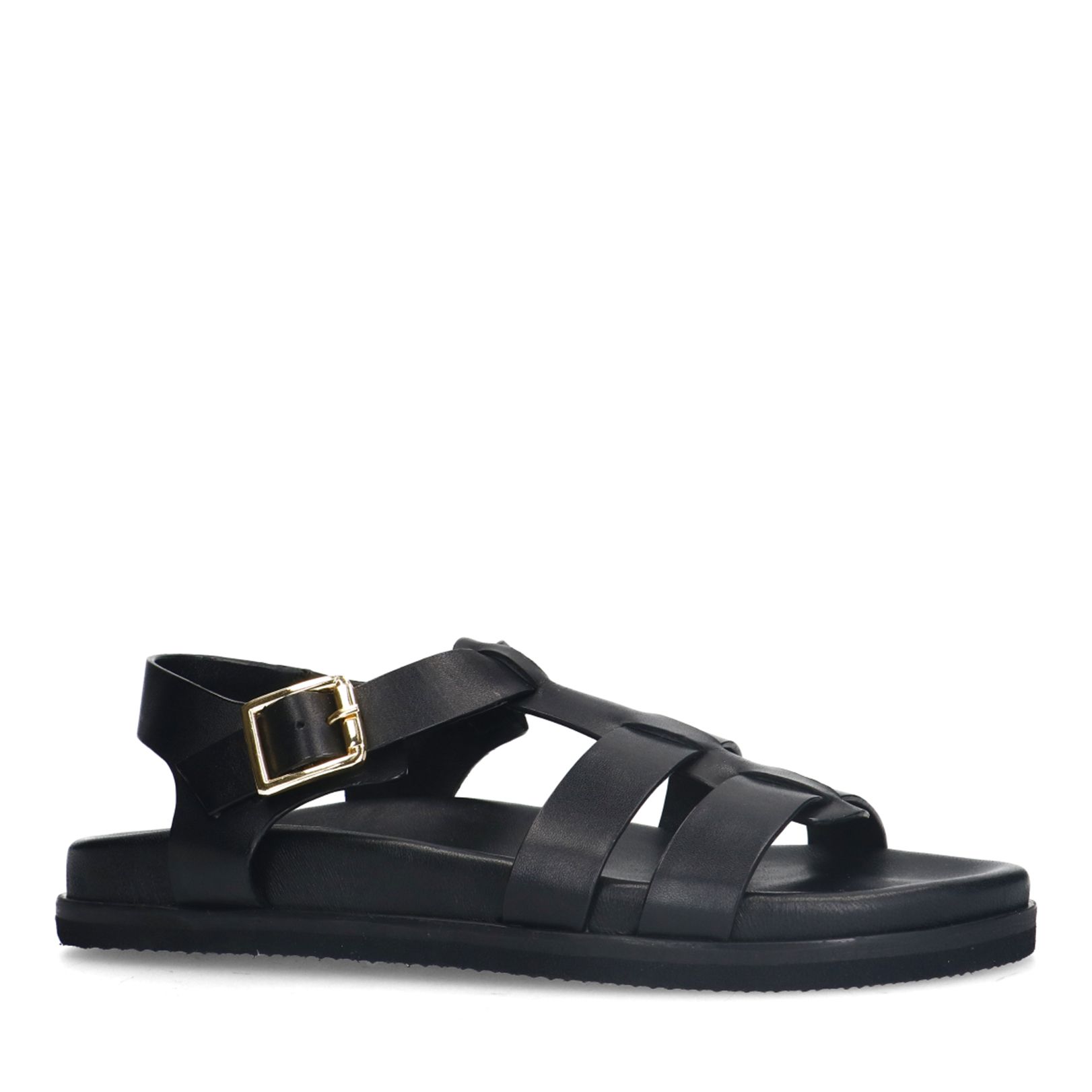 Zwarte leren sandalen met gespsluiting