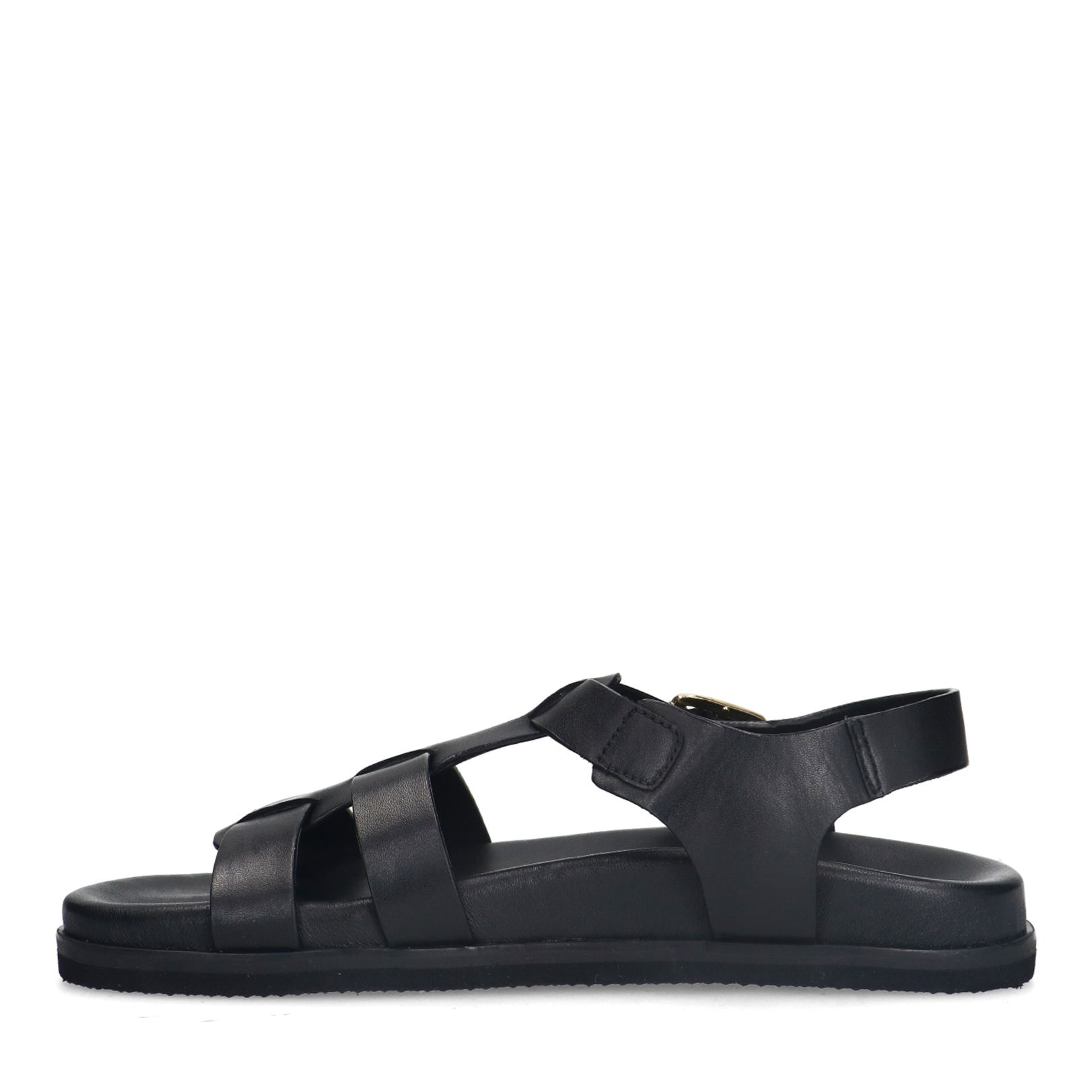 Zwarte leren sandalen met gespsluiting