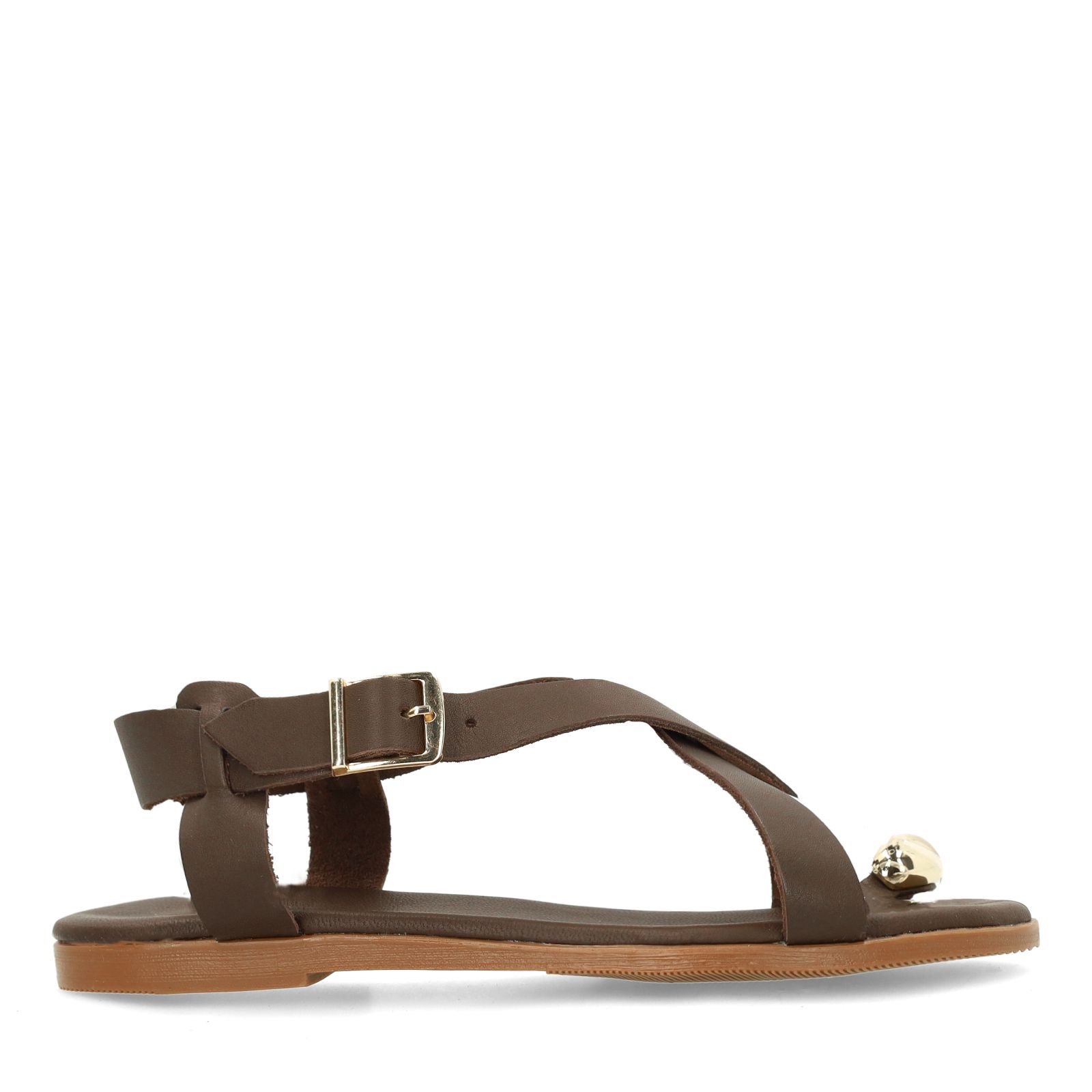 Bruine leren sandalen met goudkleurig detail