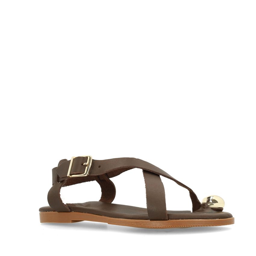 Bruine leren sandalen met goudkleurig detail
