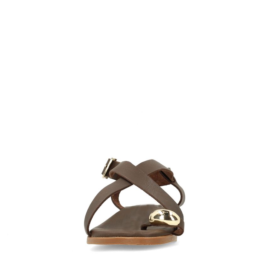 Bruine leren sandalen met goudkleurig detail