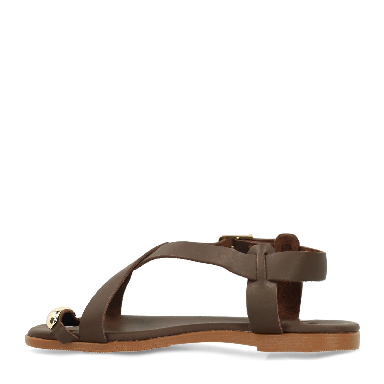 Braune Ledersandalen mit goldfarbenem Detail