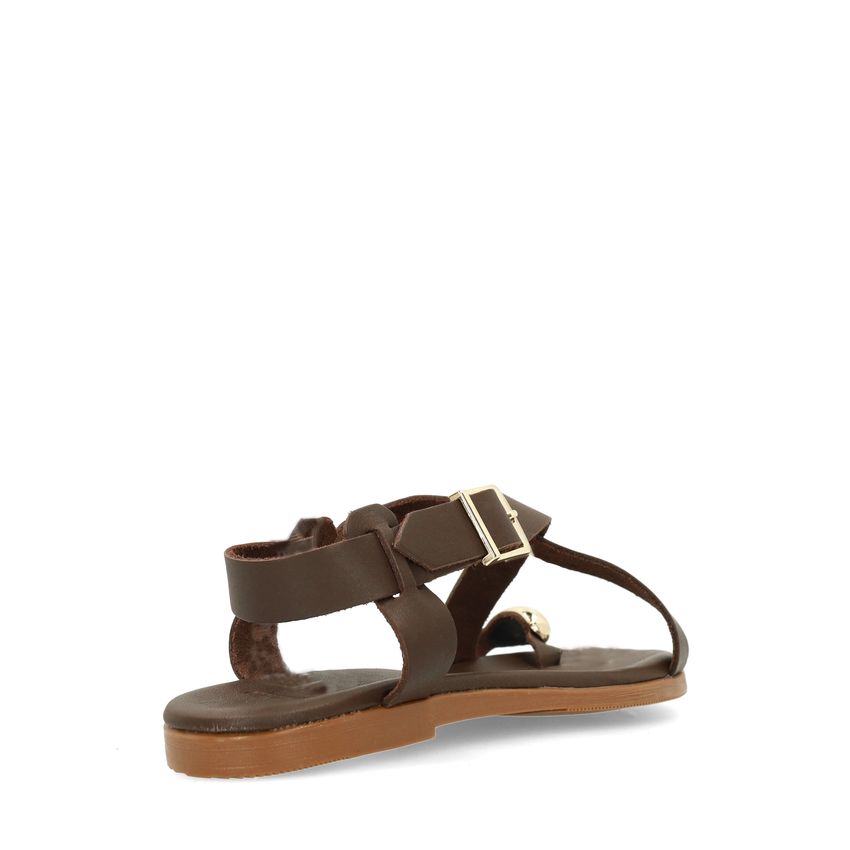 Bruine leren sandalen met goudkleurig detail