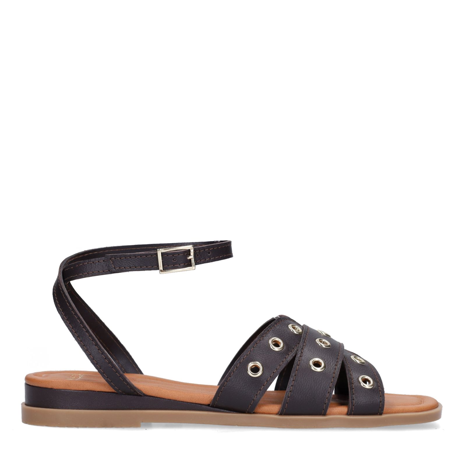 Bruine leren sandalen met studs