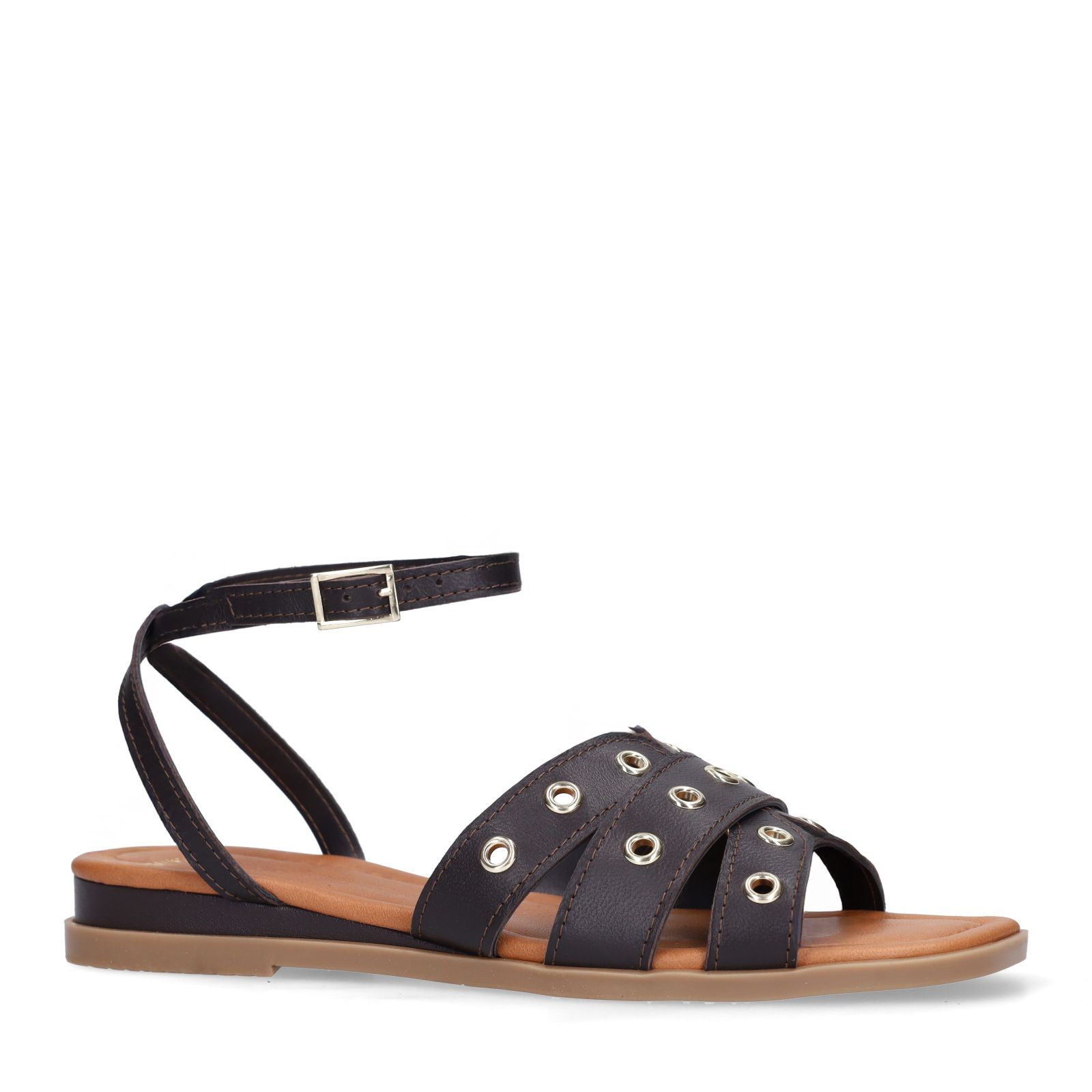 Bruine leren sandalen met studs