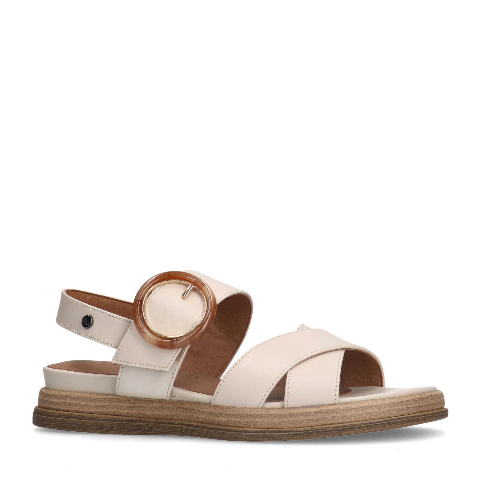 Créme witte leren plateau sandalen met gesp