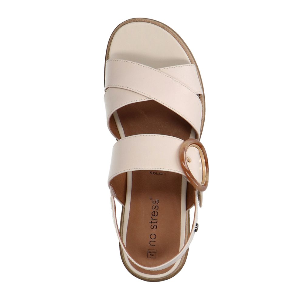 Créme witte leren plateau sandalen met gesp