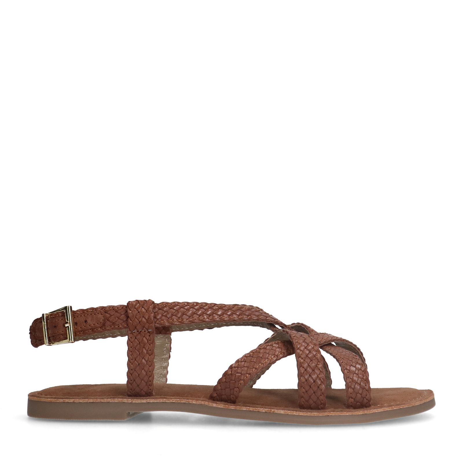 Gevlochten cognac sandalen
