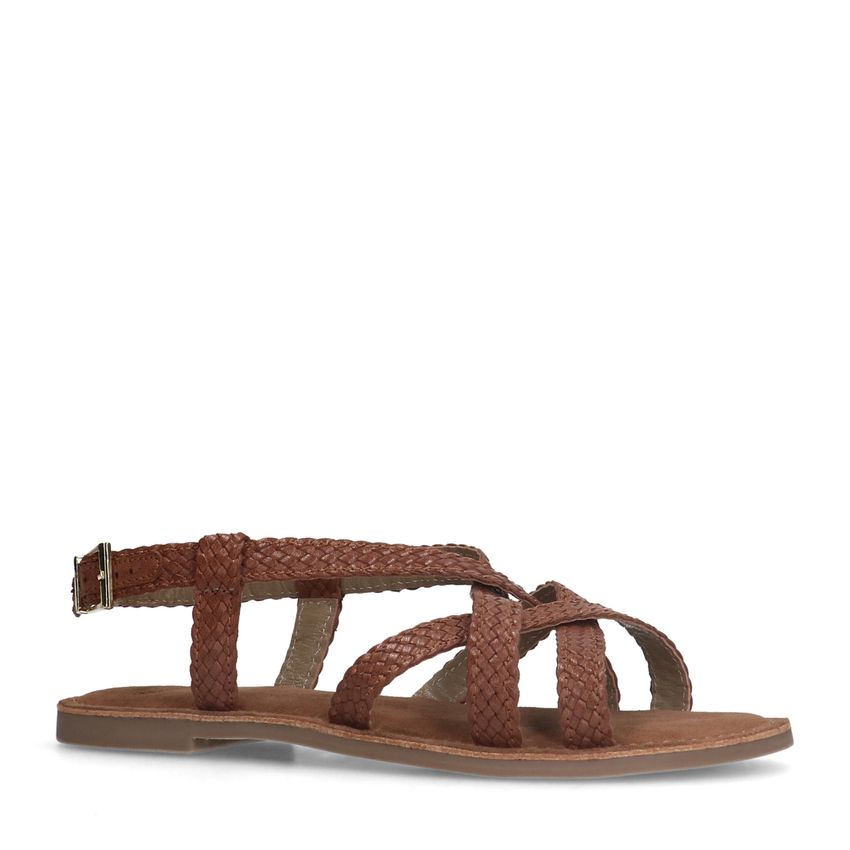 Cognacfarbene Sandalen mit Flecht-Details