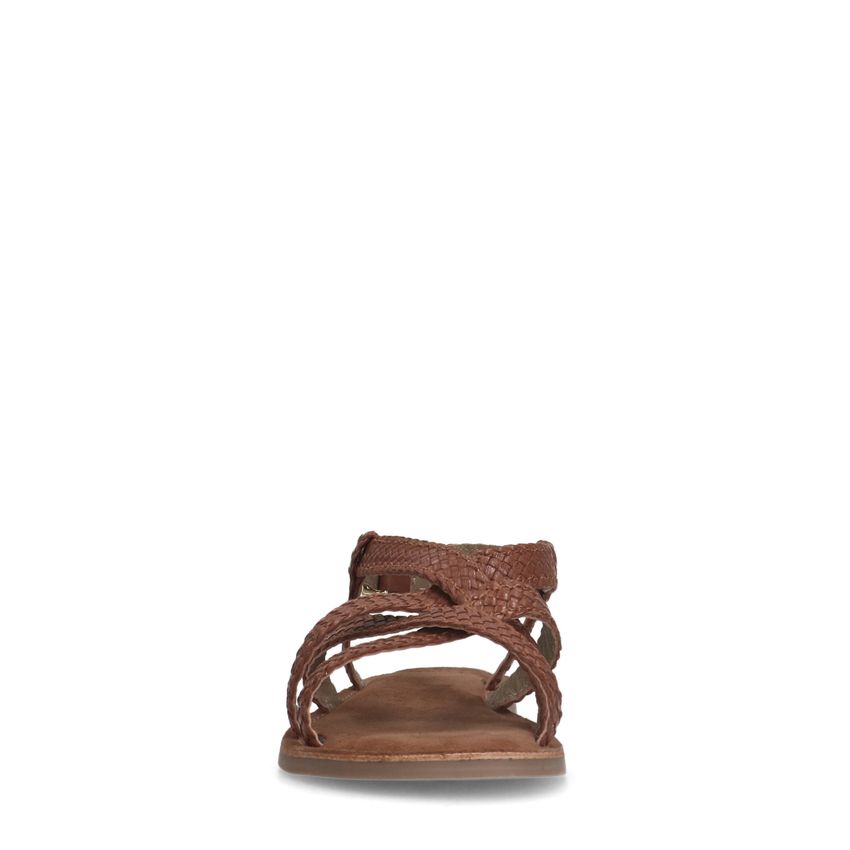 Gevlochten cognac sandalen