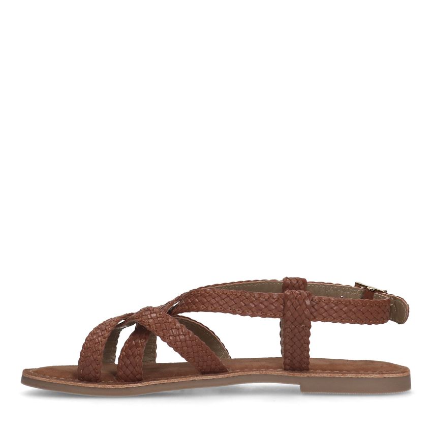 Gevlochten cognac sandalen